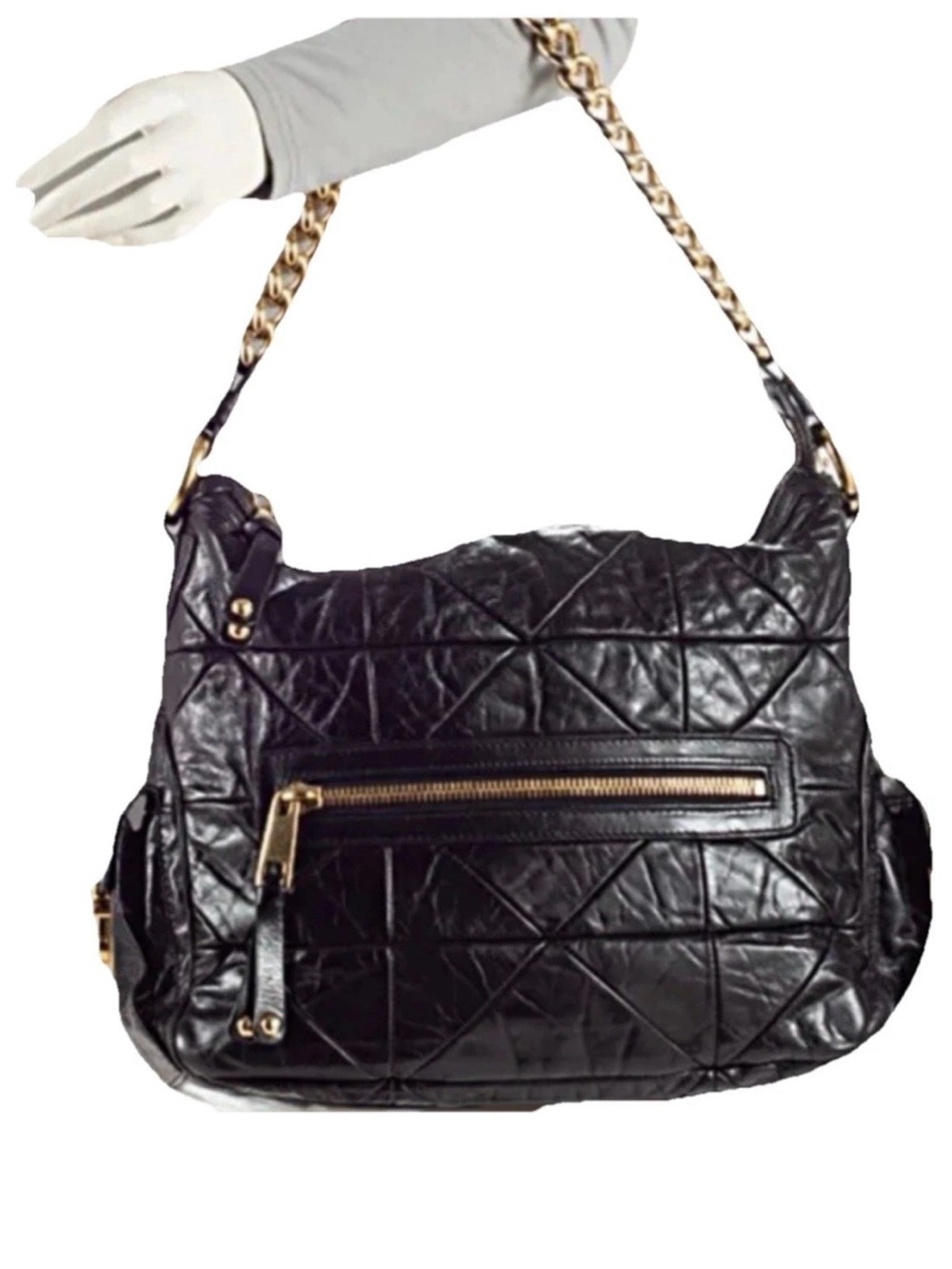 Marc Jacobs  Black Quilted Shoulder Bag with Gold Chain Strap made in Italy